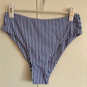 Blue and White Striped Mid-rise Cheeky Bikini Bottom